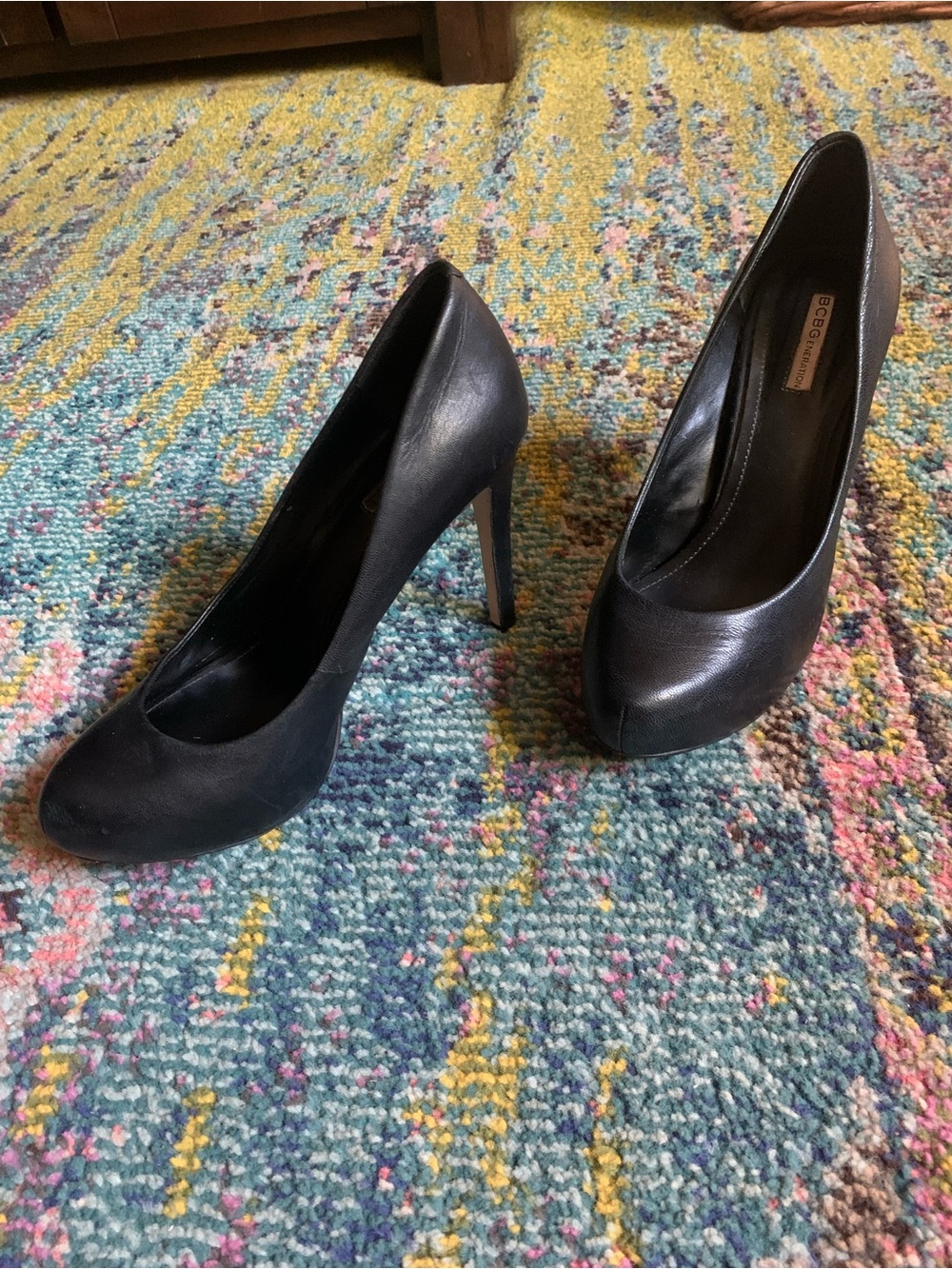BCBGeneration Black Leather High Heel Pumps